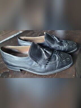 Bally Suisse Prestige Black Leather Tassel Brogue Slip-On Loafers
